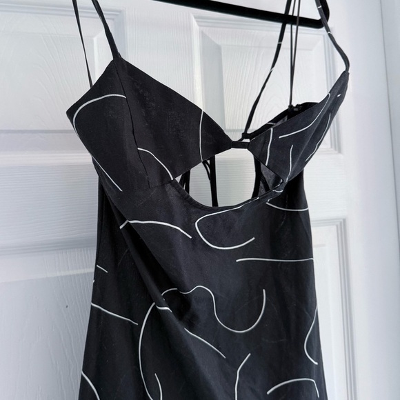 BEIGE BOTANY Black White Linen Cutout Tie Back Midi Dress M - Picture 3 of 11